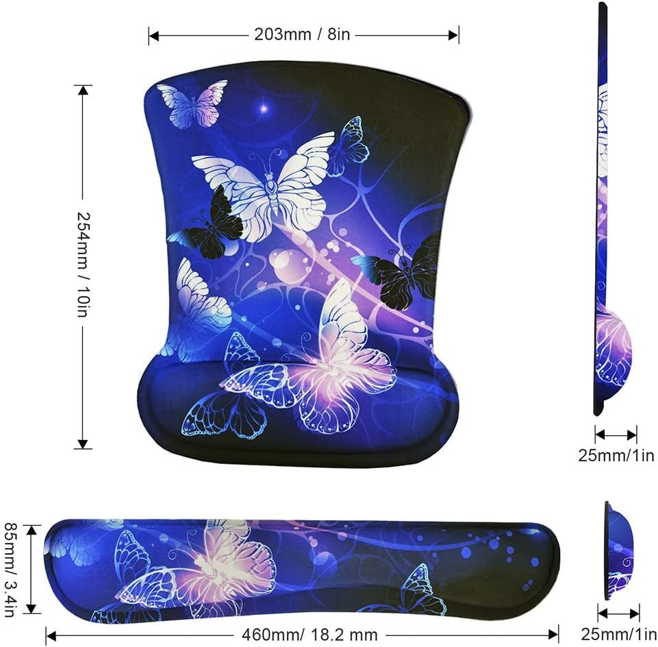 Mouse Pad with Wrist Support and Keyboard Wrist Rest Pad Set,Ergonomic Mouse Pads for Computers Laptop,Non - Slip Comfortable Mousepad W/Raised Memory Foam for Easy Typing & Pain Relief (Arts Butterfly) - Velinare