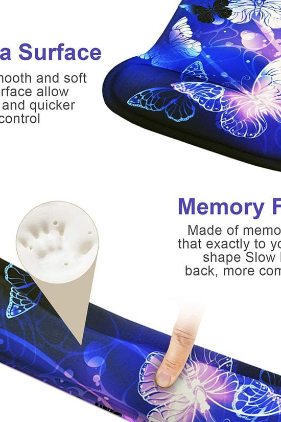 Mouse Pad with Wrist Support and Keyboard Wrist Rest Pad Set,Ergonomic Mouse Pads for Computers Laptop,Non - Slip Comfortable Mousepad W/Raised Memory Foam for Easy Typing & Pain Relief (Arts Butterfly) - Velinare
