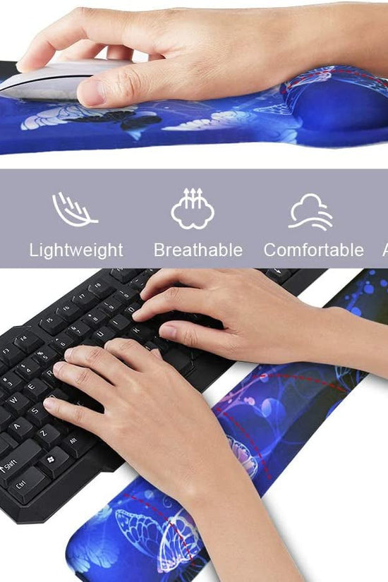 Mouse Pad with Wrist Support and Keyboard Wrist Rest Pad Set,Ergonomic Mouse Pads for Computers Laptop,Non - Slip Comfortable Mousepad W/Raised Memory Foam for Easy Typing & Pain Relief (Arts Butterfly) - Velinare