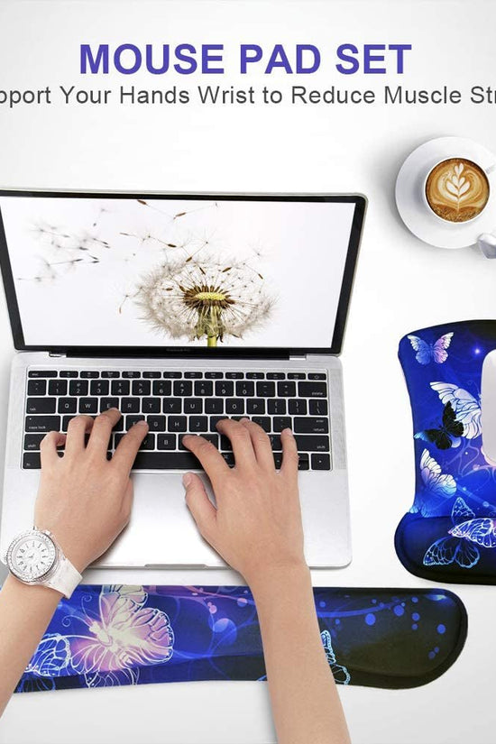 Mouse Pad with Wrist Support and Keyboard Wrist Rest Pad Set,Ergonomic Mouse Pads for Computers Laptop,Non - Slip Comfortable Mousepad W/Raised Memory Foam for Easy Typing & Pain Relief (Arts Butterfly) - Velinare