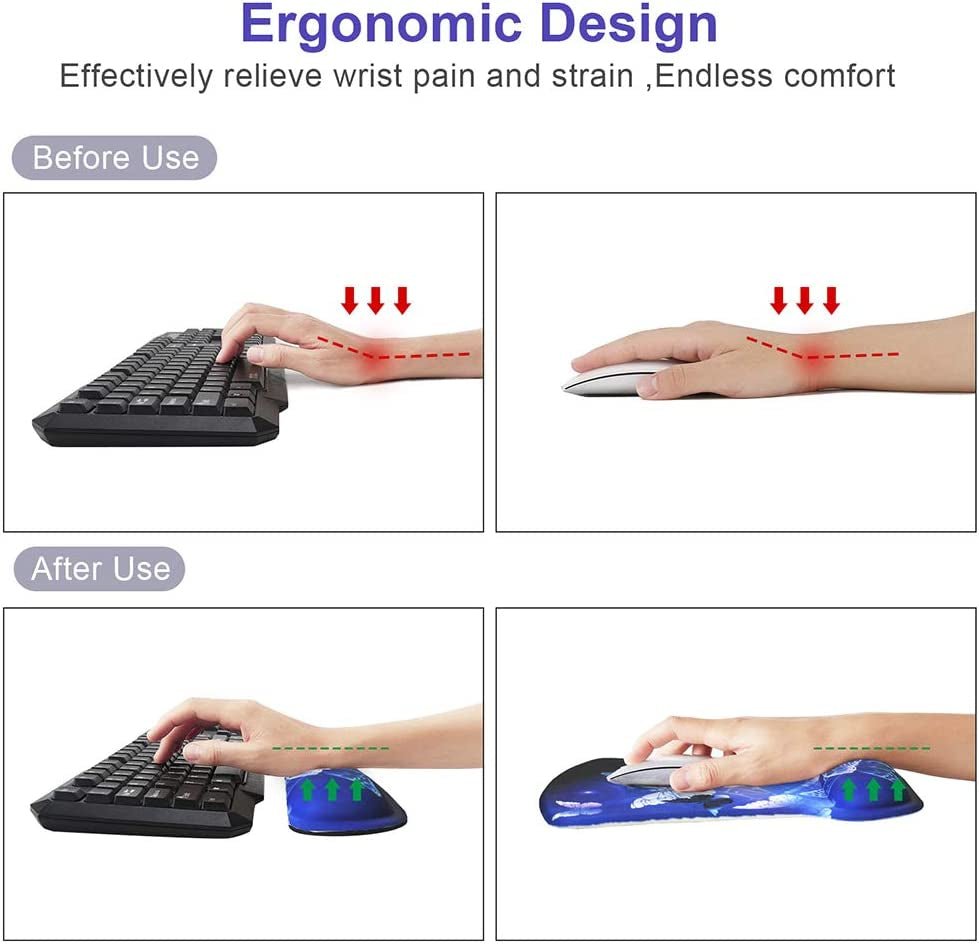 Mouse Pad with Wrist Support and Keyboard Wrist Rest Pad Set,Ergonomic Mouse Pads for Computers Laptop,Non - Slip Comfortable Mousepad W/Raised Memory Foam for Easy Typing & Pain Relief (Arts Butterfly) - Velinare