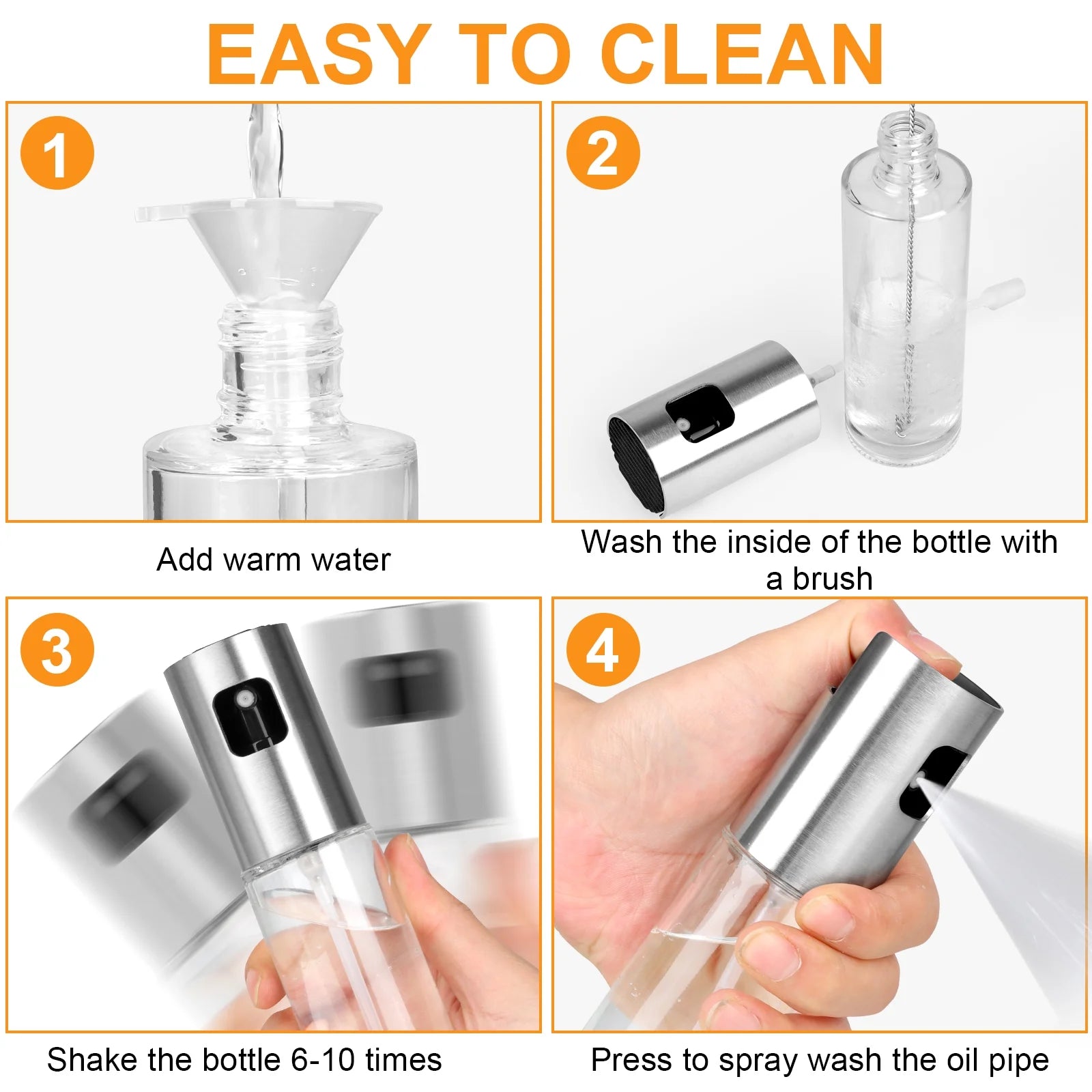 Oil Sprayer for Cooking, 100Ml Olive Oil Sprayer, Glassoil Sprayer - With Baking Brush, Bottle Brush and Oil Funnel, Oil Spray Bottle for Salad,Bbq, Kitchen Baking, Roasting - Velinare