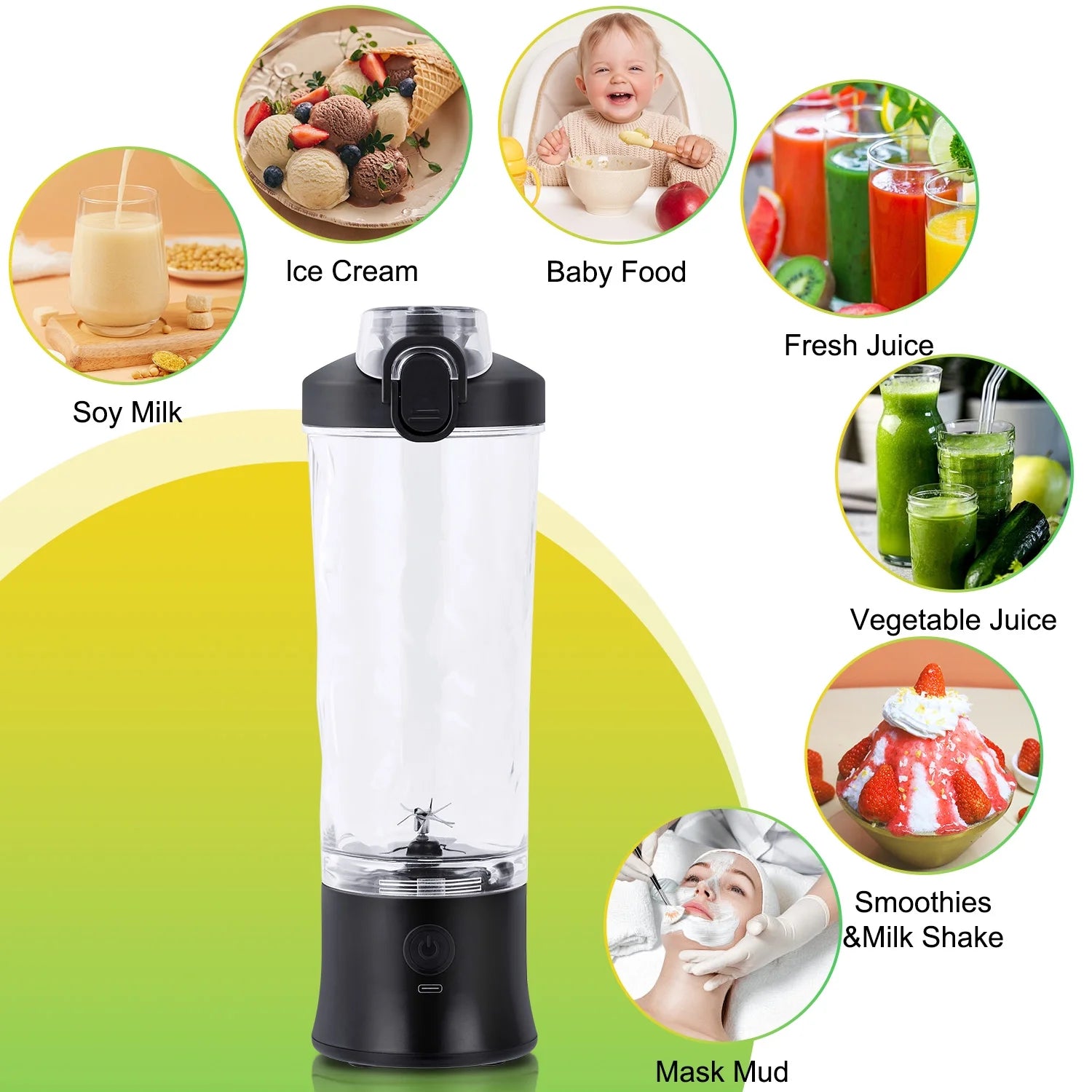Portable Blender for Shakes and Smoothies, Personal Blender for Shakes with 21 Oz Travel Cup, Mini Personal Size Blender with 10 Blades and USB Rechargeable for Gym, Home and Outdoors, Black - Velinare