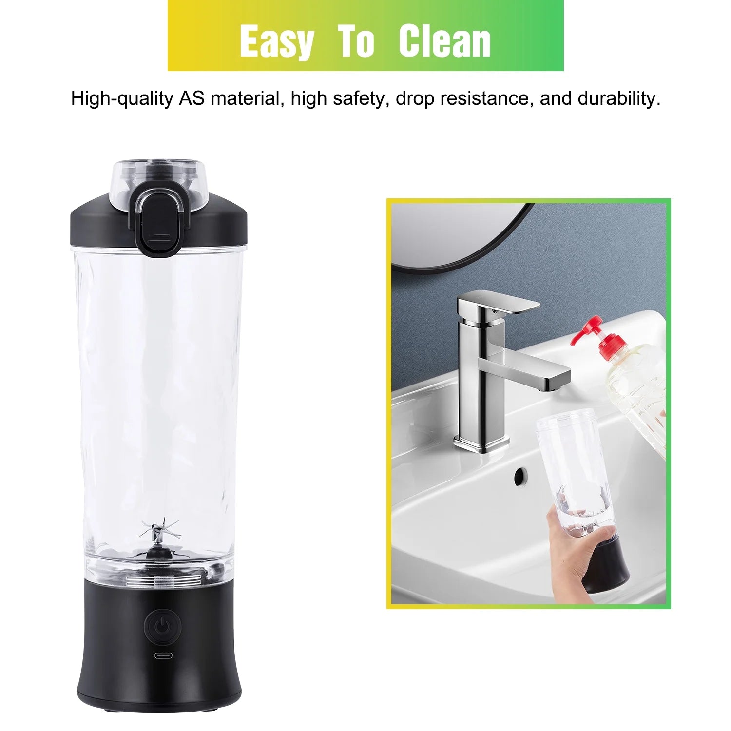 Portable Blender for Shakes and Smoothies, Personal Blender for Shakes with 21 Oz Travel Cup, Mini Personal Size Blender with 10 Blades and USB Rechargeable for Gym, Home and Outdoors, Black - Velinare