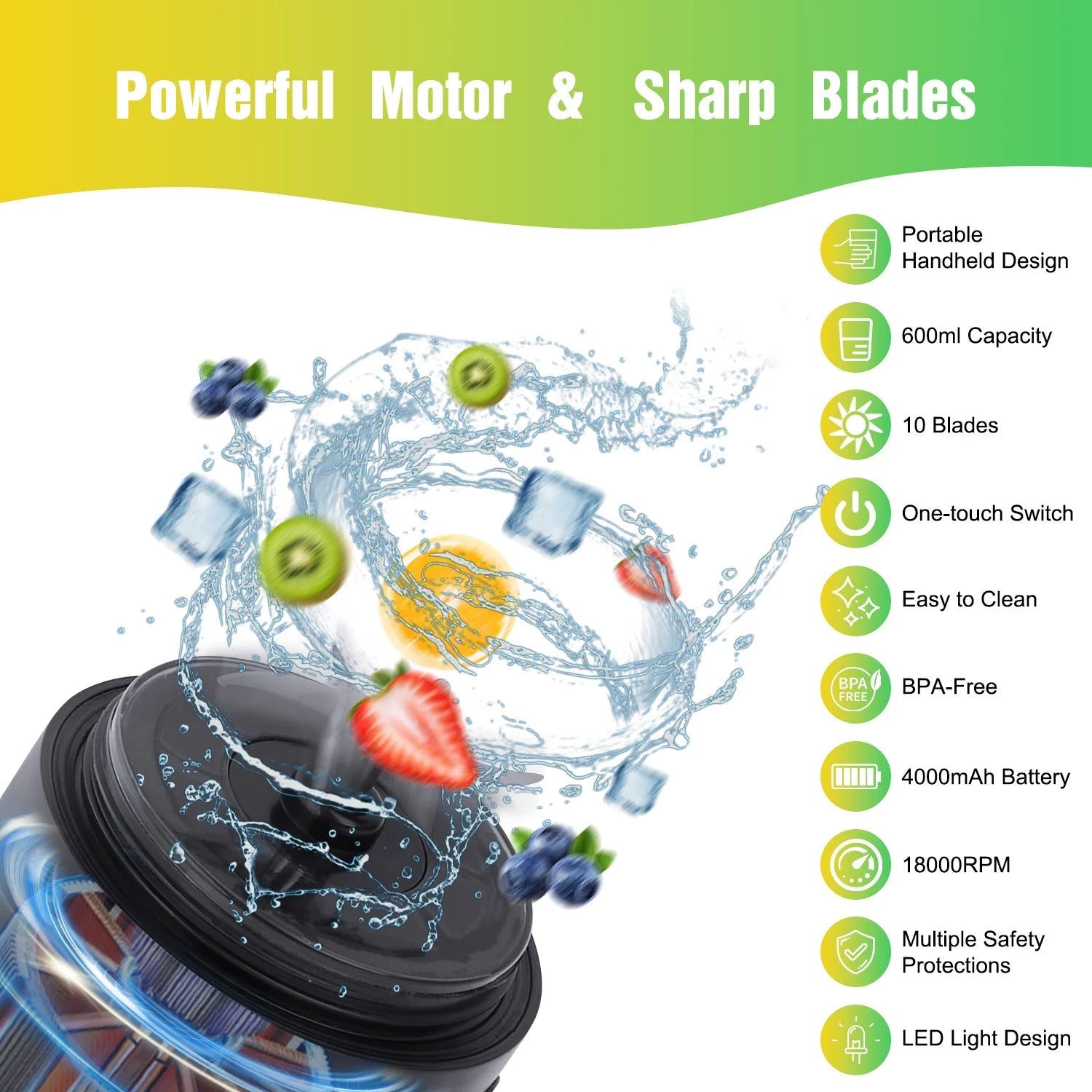 Portable Blender for Shakes and Smoothies, Personal Blender for Shakes with 21 Oz Travel Cup, Mini Personal Size Blender with 10 Blades and USB Rechargeable for Gym, Home and Outdoors, Black - Velinare