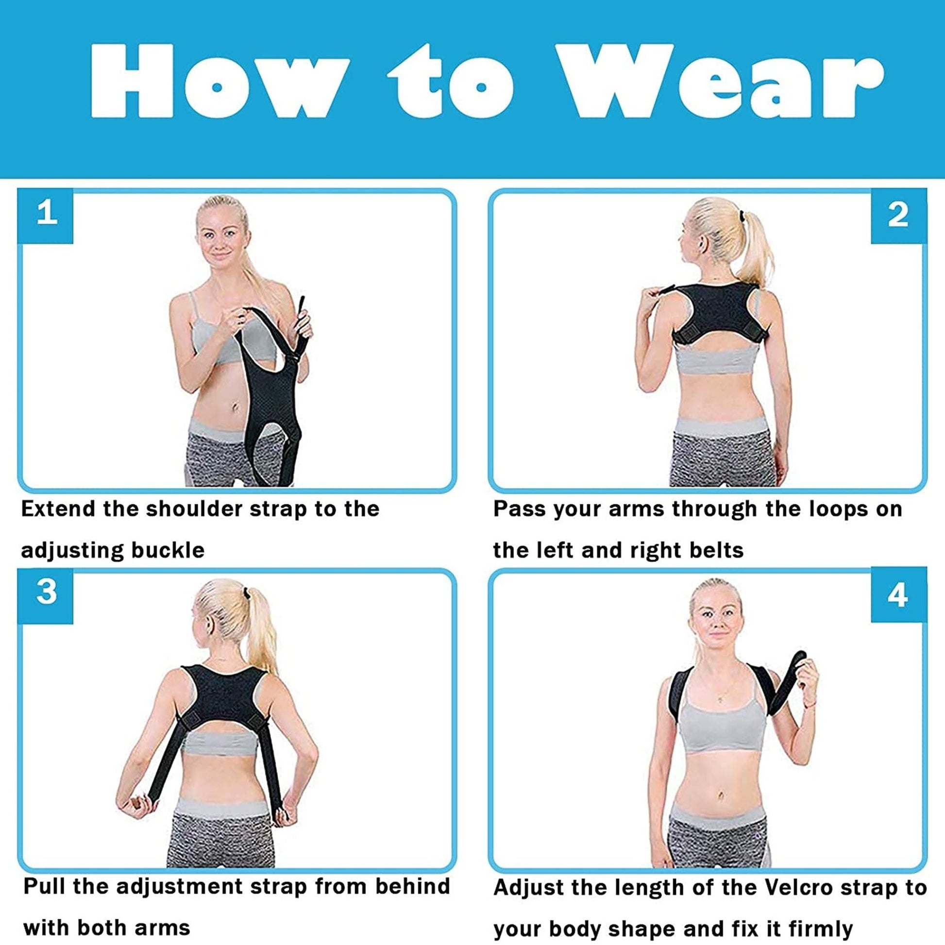 Posture Corrector Brace for Women Men,Back Brace for Posture for Women and Men with Adjustable Shoulder Braces and Cushion Pads,Corrects Hunching&Bad Posture&Shoulder Neck Pain - Velinare