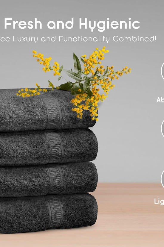 Premium Bath Towels Pack of 4, 100% Cotton, Large, Super Soft, Highly Absorbent, Quick Dry, Durable, Comfortable, Great Value & Quality, Perfect for Home & Bathroom - Grey - Velinare