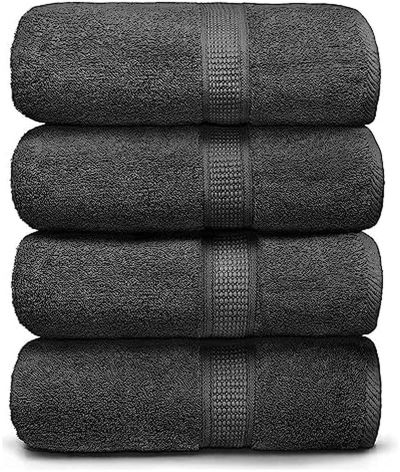 Premium Bath Towels Pack of 4, 100% Cotton, Large, Super Soft, Highly Absorbent, Quick Dry, Durable, Comfortable, Great Value & Quality, Perfect for Home & Bathroom - Grey - Velinare