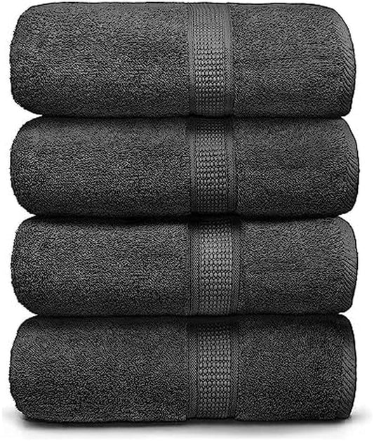 Premium Bath Towels Pack of 4, 100% Cotton, Large, Super Soft, Highly Absorbent, Quick Dry, Durable, Comfortable, Great Value & Quality, Perfect for Home & Bathroom - Grey - Velinare