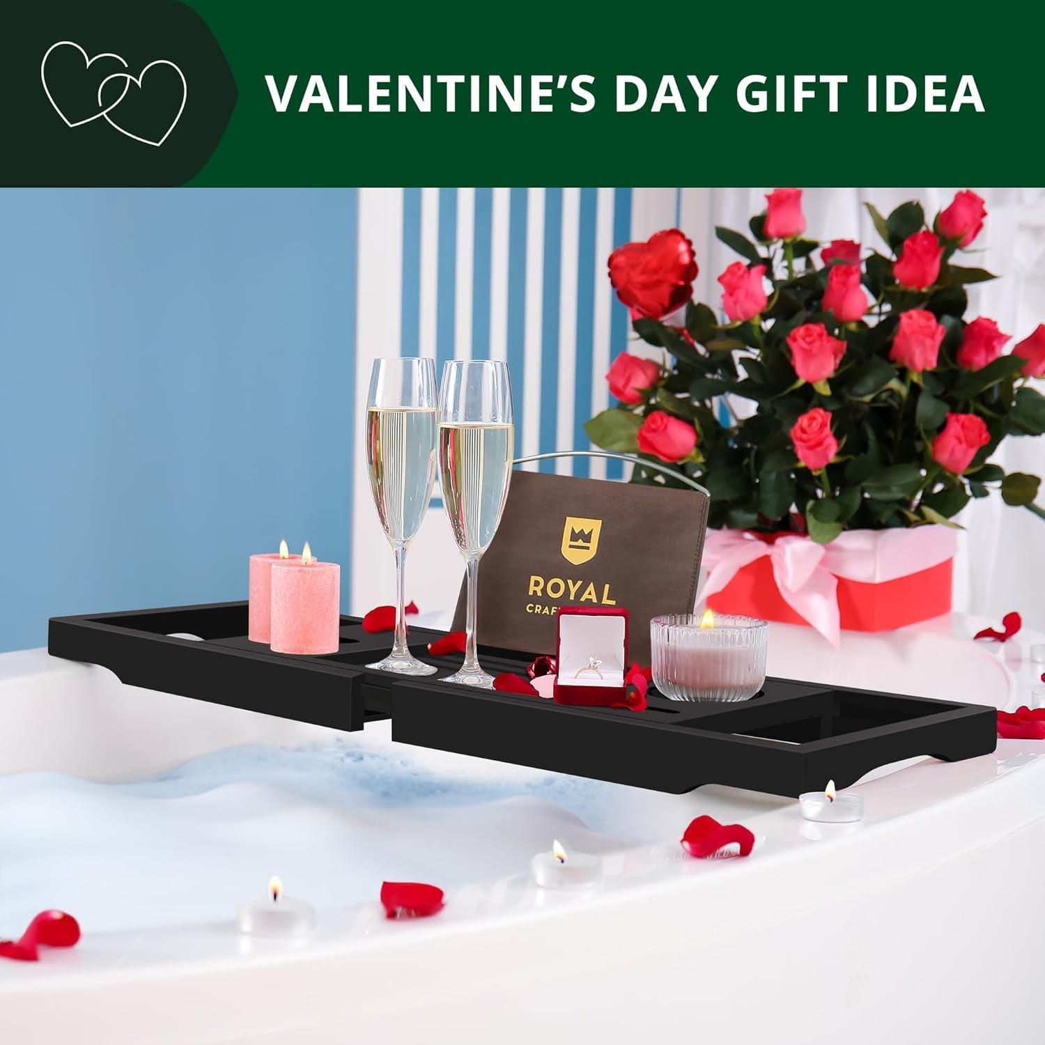 Premium Foldable Bathtub Tray - Wood Bath Tray for Tub, Bamboo Shelf, Expandable Bath Table Trays, Bathtub & Bathroom Accessories for New Home & Mothers Day & Birthday Gifts for Mom - Velinare