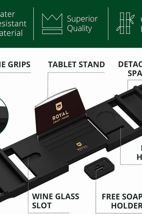 Premium Foldable Bathtub Tray - Wood Bath Tray for Tub, Bamboo Shelf, Expandable Bath Table Trays, Bathtub & Bathroom Accessories for New Home & Mothers Day & Birthday Gifts for Mom - Velinare