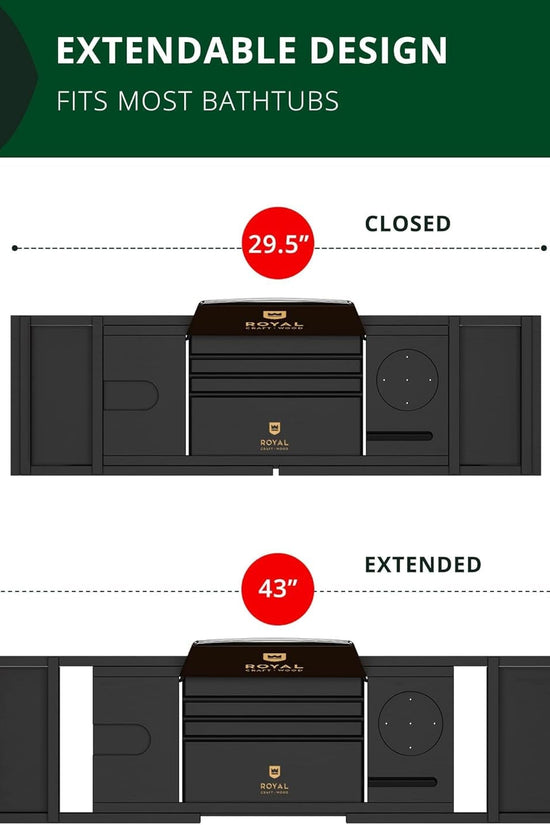 Premium Foldable Bathtub Tray - Wood Bath Tray for Tub, Bamboo Shelf, Expandable Bath Table Trays, Bathtub & Bathroom Accessories for New Home & Mothers Day & Birthday Gifts for Mom - Velinare