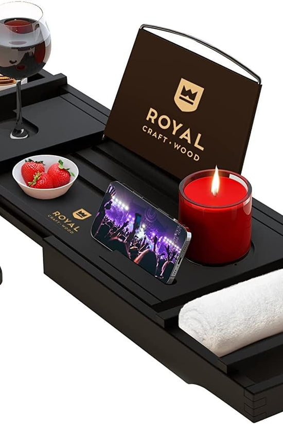 Premium Foldable Bathtub Tray - Wood Bath Tray for Tub, Bamboo Shelf, Expandable Bath Table Trays, Bathtub & Bathroom Accessories for New Home & Mothers Day & Birthday Gifts for Mom - Velinare