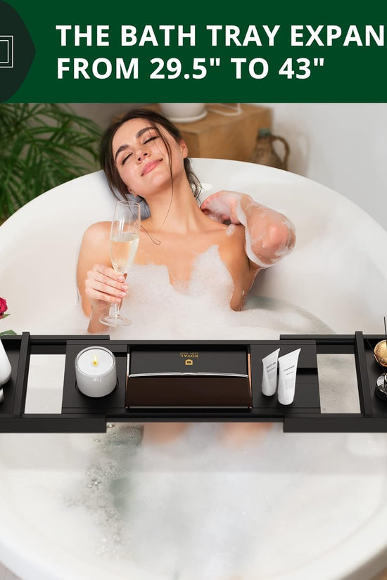 Premium Foldable Bathtub Tray - Wood Bath Tray for Tub, Bamboo Shelf, Expandable Bath Table Trays, Bathtub & Bathroom Accessories for New Home & Mothers Day & Birthday Gifts for Mom - Velinare