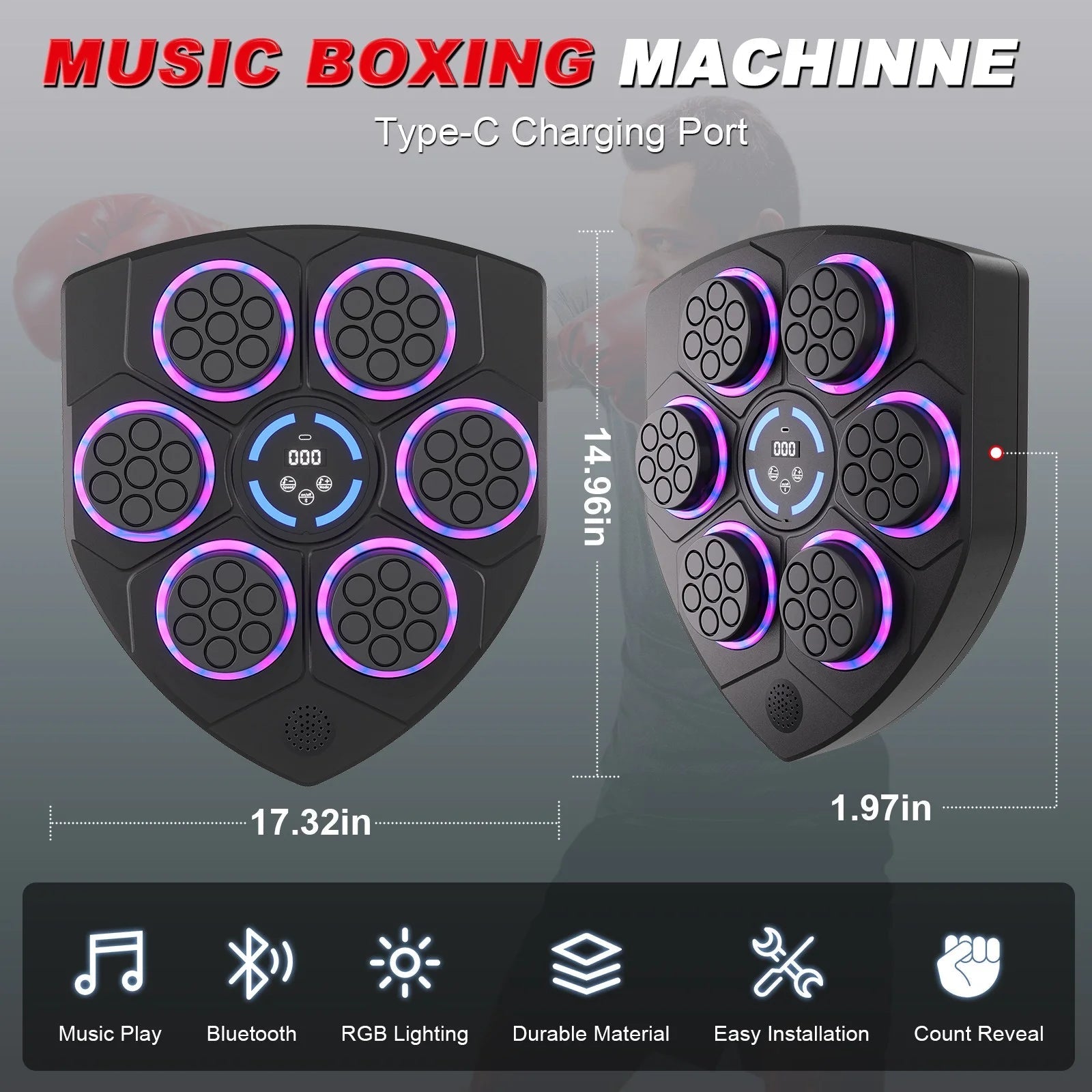 Smart Bluetooth Punching Bag, LED Guide, 9 - Speed, Wall - Mounted, Boxing & Fitness - Velinare