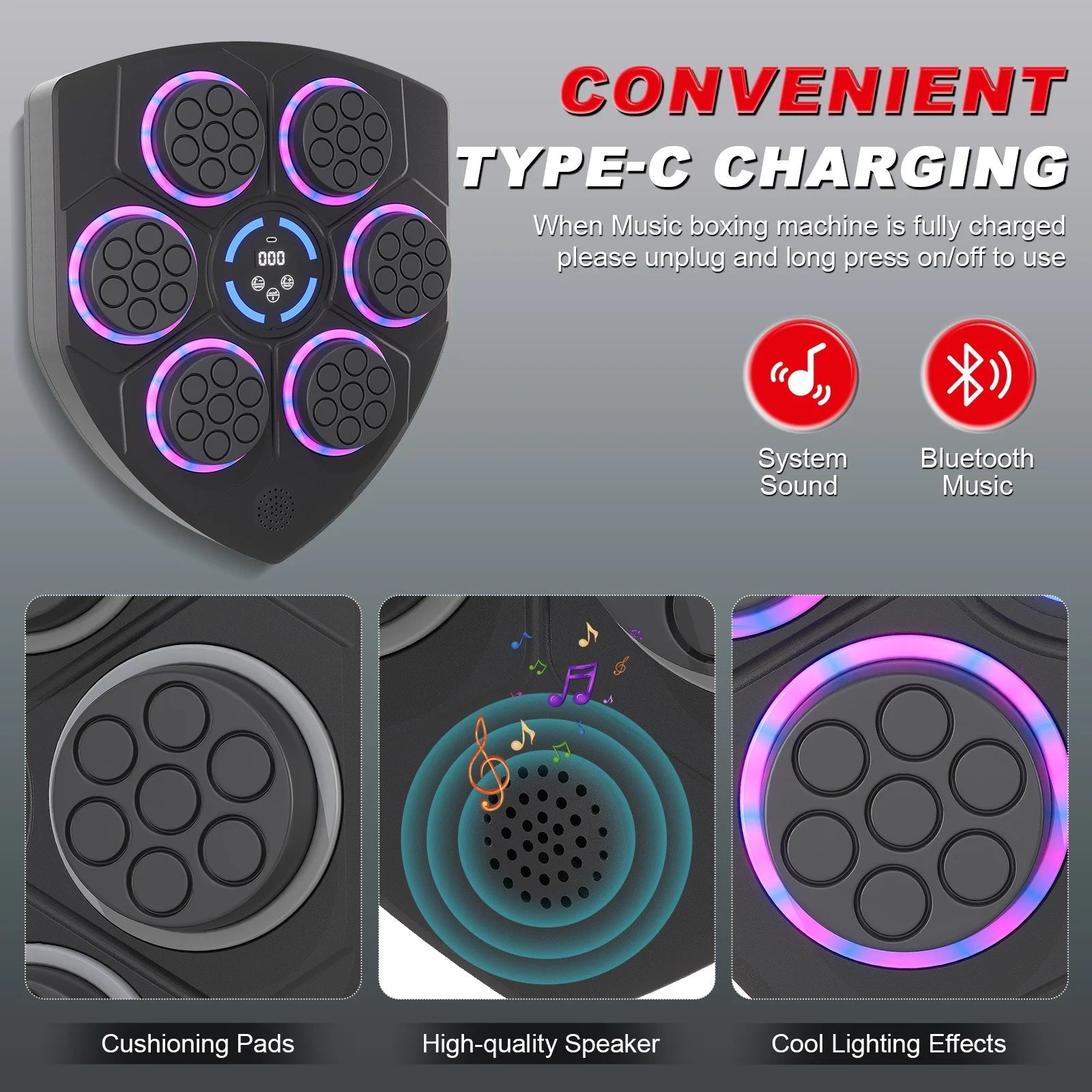 Smart Bluetooth Punching Bag, LED Guide, 9 - Speed, Wall - Mounted, Boxing & Fitness - Velinare