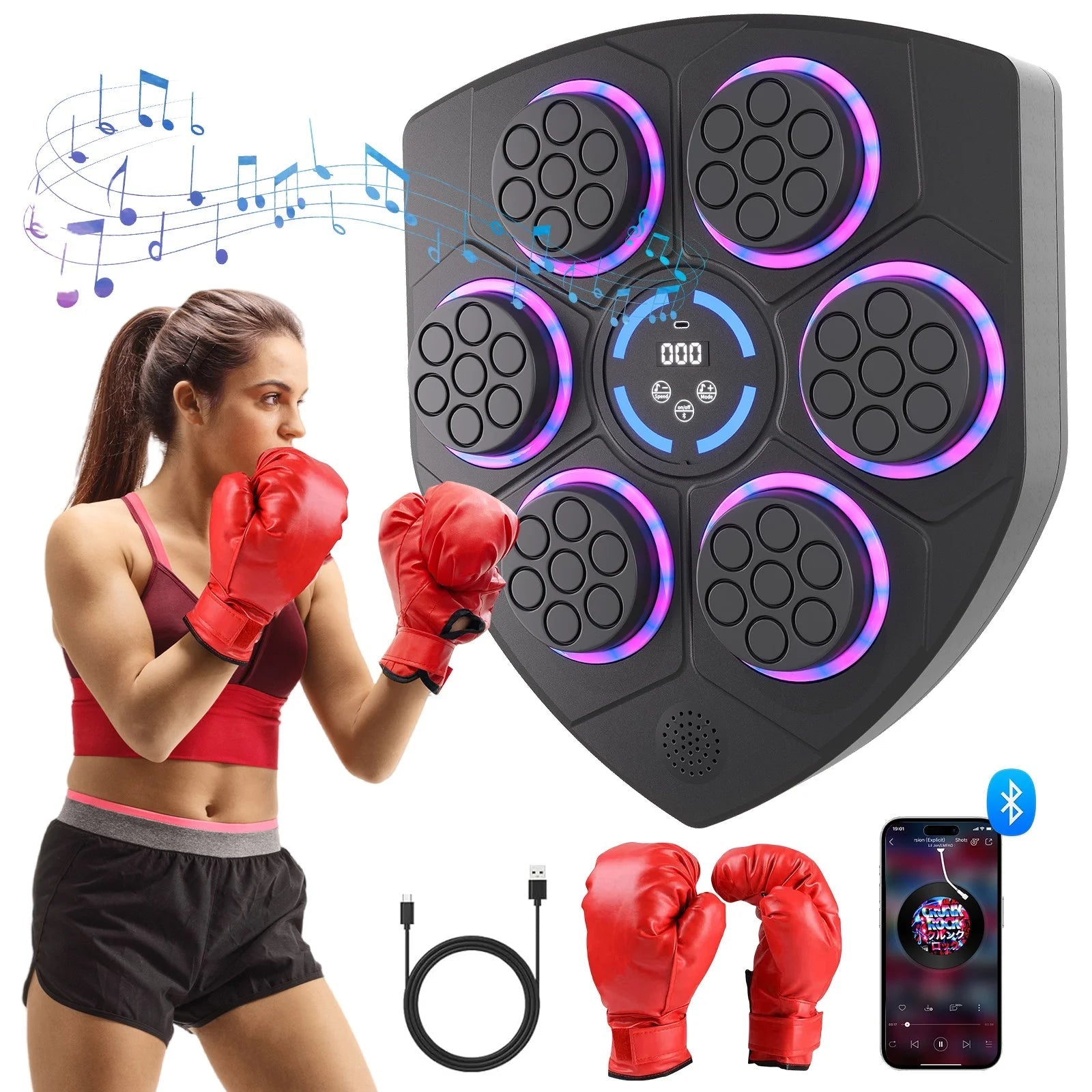 Smart Bluetooth Punching Bag, LED Guide, 9 - Speed, Wall - Mounted, Boxing & Fitness - Velinare