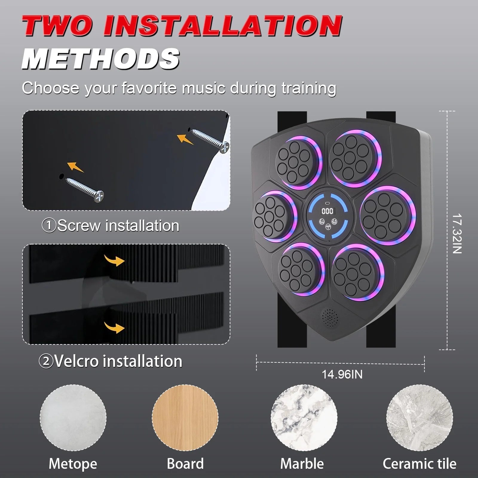 Smart Bluetooth Punching Bag, LED Guide, 9 - Speed, Wall - Mounted, Boxing & Fitness - Velinare