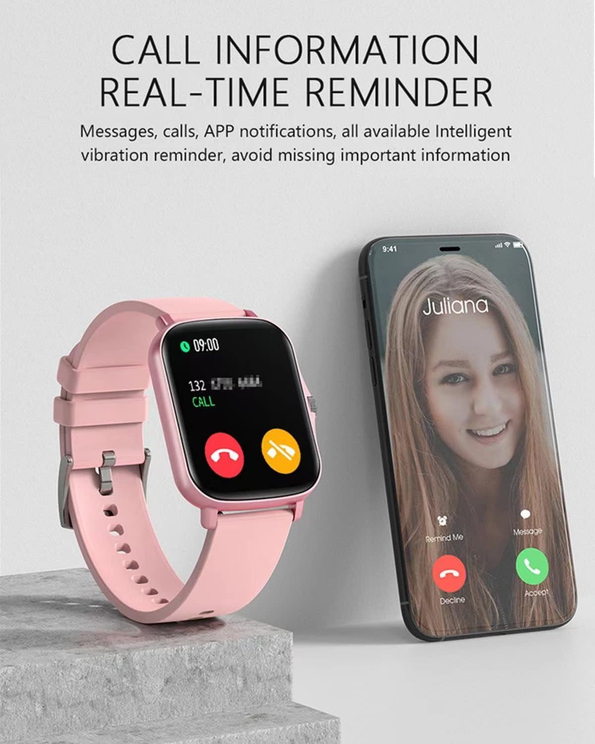 Smart Fitness Tracker Watch for Android/Ios - IP68, Heart Rate/Blood Oxygen/Sleep Monitoring, 8 Sports Modes, Breath Training, Weather Updates - 1.69 - Inch Display for Men and Women (Rose Gold) - Velinare