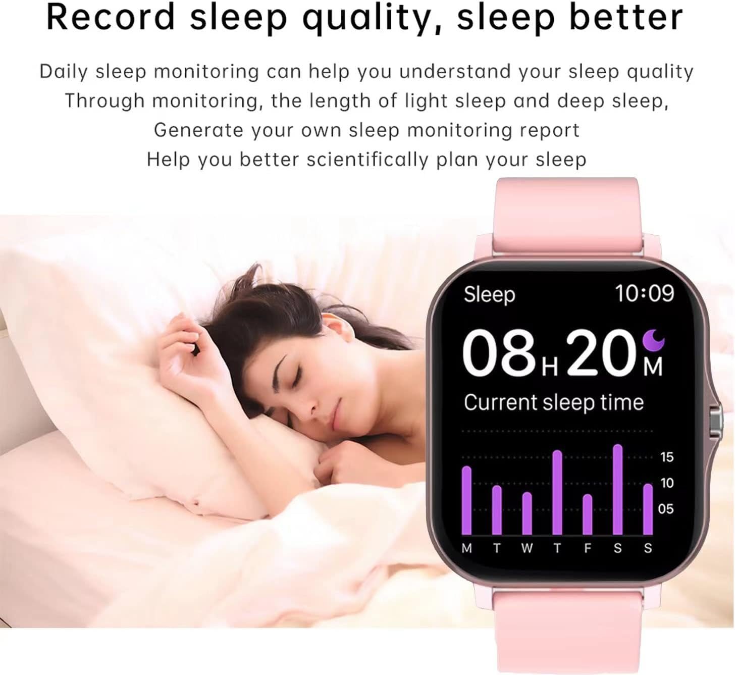 Smart Fitness Tracker Watch for Android/Ios - IP68, Heart Rate/Blood Oxygen/Sleep Monitoring, 8 Sports Modes, Breath Training, Weather Updates - 1.69 - Inch Display for Men and Women (Rose Gold) - Velinare