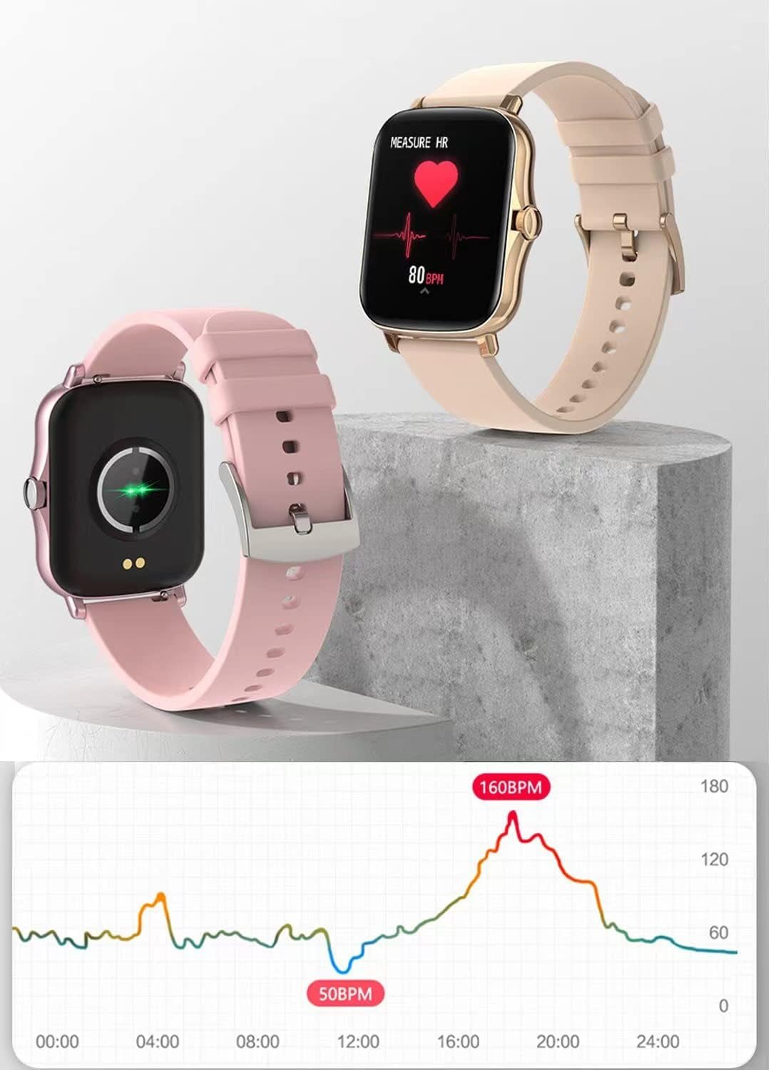 Smart Fitness Tracker Watch for Android/Ios - IP68, Heart Rate/Blood Oxygen/Sleep Monitoring, 8 Sports Modes, Breath Training, Weather Updates - 1.69 - Inch Display for Men and Women (Rose Gold) - Velinare