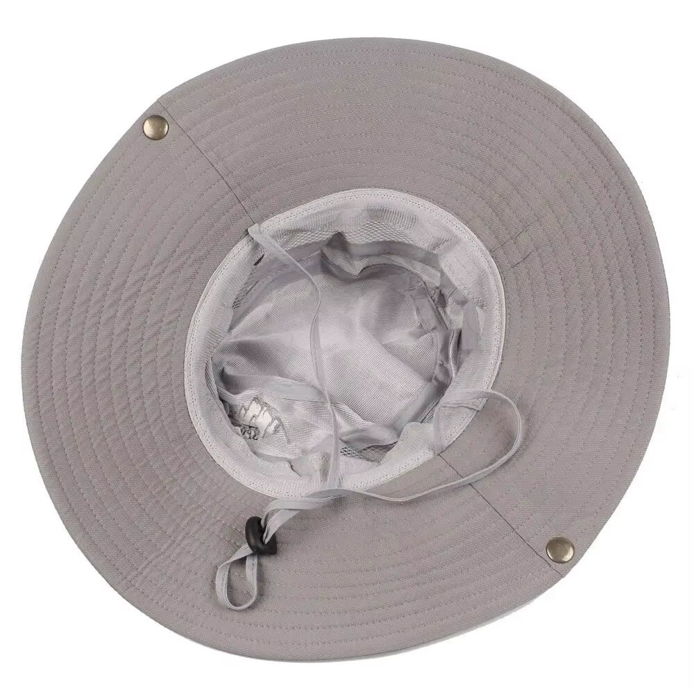 Summer Men Bucket Hat Outdoor UV Protection Wide Brim Panama Safari Hunting Hiking Hat Mesh Fisherman Hat Beach Sunscreen Cap - Velinare