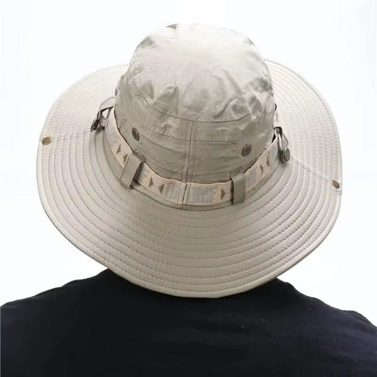 Summer Men Bucket Hat Outdoor UV Protection Wide Brim Panama Safari Hunting Hiking Hat Mesh Fisherman Hat Beach Sunscreen Cap - Velinare