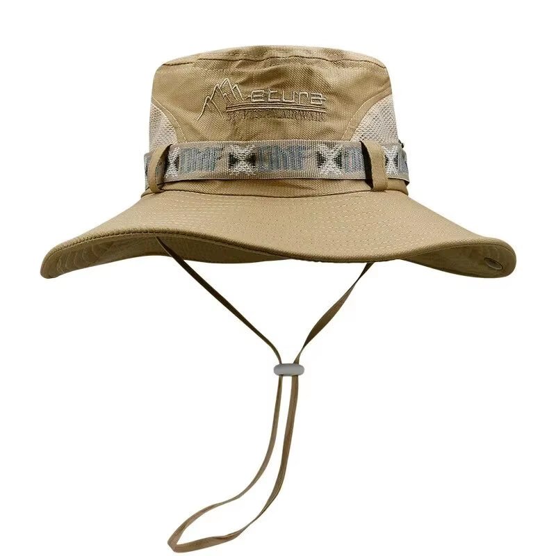 Summer Men Bucket Hat Outdoor UV Protection Wide Brim Panama Safari Hunting Hiking Hat Mesh Fisherman Hat Beach Sunscreen Cap - Velinare