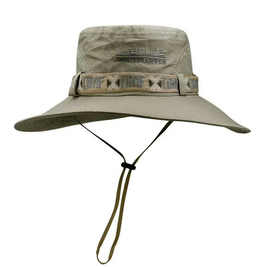 Summer Men Bucket Hat Outdoor UV Protection Wide Brim Panama Safari Hunting Hiking Hat Mesh Fisherman Hat Beach Sunscreen Cap - Velinare