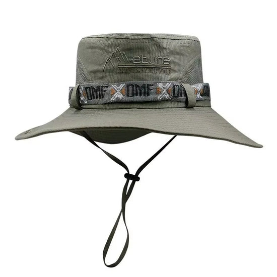 Summer Men Bucket Hat Outdoor UV Protection Wide Brim Panama Safari Hunting Hiking Hat Mesh Fisherman Hat Beach Sunscreen Cap - Velinare