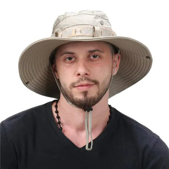 Summer Men Bucket Hat Outdoor UV Protection Wide Brim Panama Safari Hunting Hiking Hat Mesh Fisherman Hat Beach Sunscreen Cap - Velinare