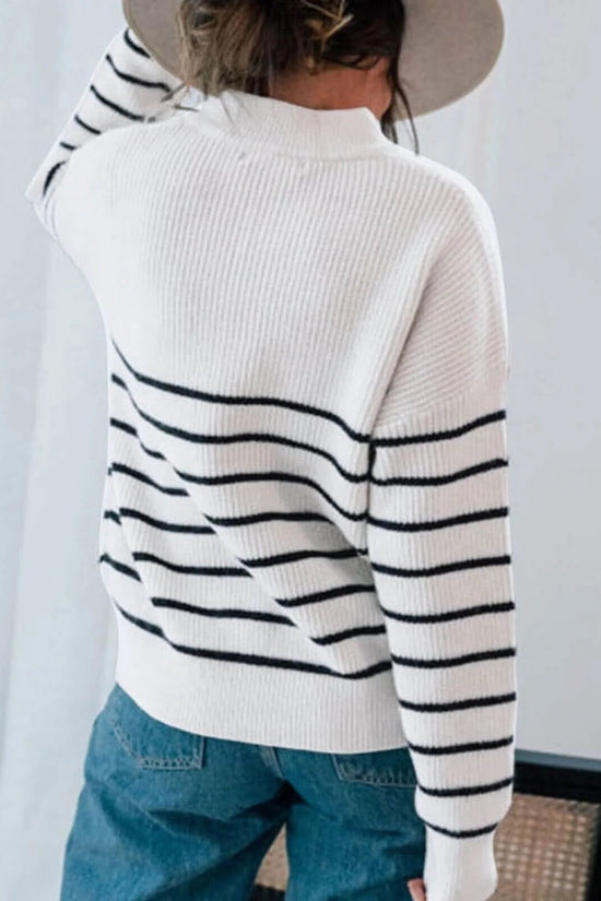 Sweaters for Women Quarter Zip Striped Sweaters Knitted Warm Pullover Sweaters - Velinare