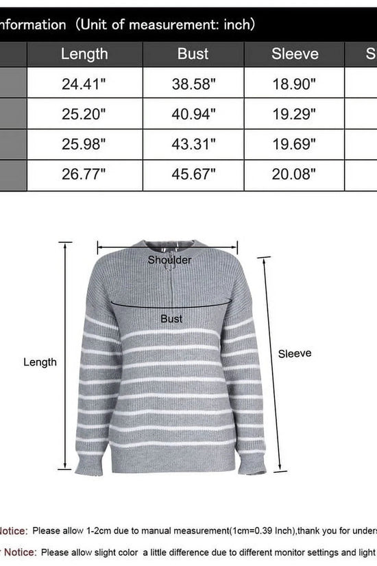 Sweaters for Women Quarter Zip Striped Sweaters Knitted Warm Pullover Sweaters - Velinare