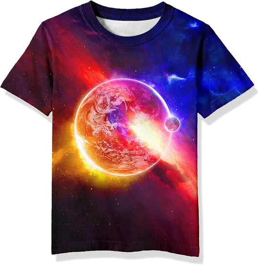 Teens Boys Girls Shirts 3D Print Colorful Design Graphic Tee Shirt with Short Sleeve for Kids 6 - 16 Years - Velinare