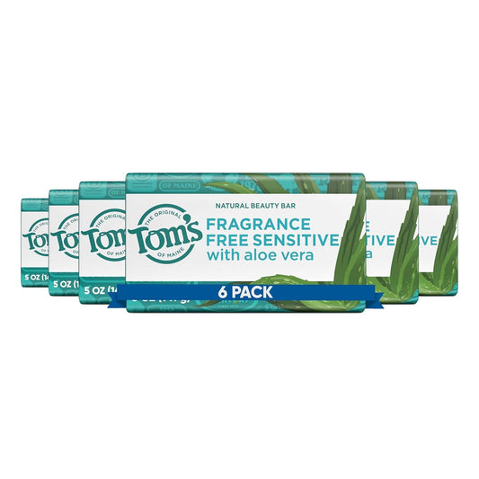 Tom’S of Maine Natural Beauty Bar Soap for Women and Men, Fragrance Free, Sensitive Skin, 5 Oz Bar (Pack of 6) - Velinare