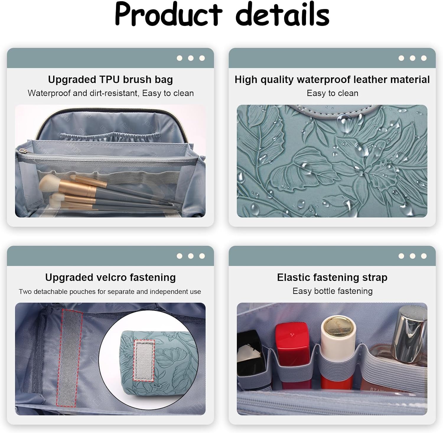 Travel Makeup Bags Cosmetic Organizer Bag: 3 - Set Large Capacity Make up Bag - PU Leather Toiletry Bags for Women - Wide Open Portable Pouch with Divider & Handle (01 - Light Blue) - Velinare