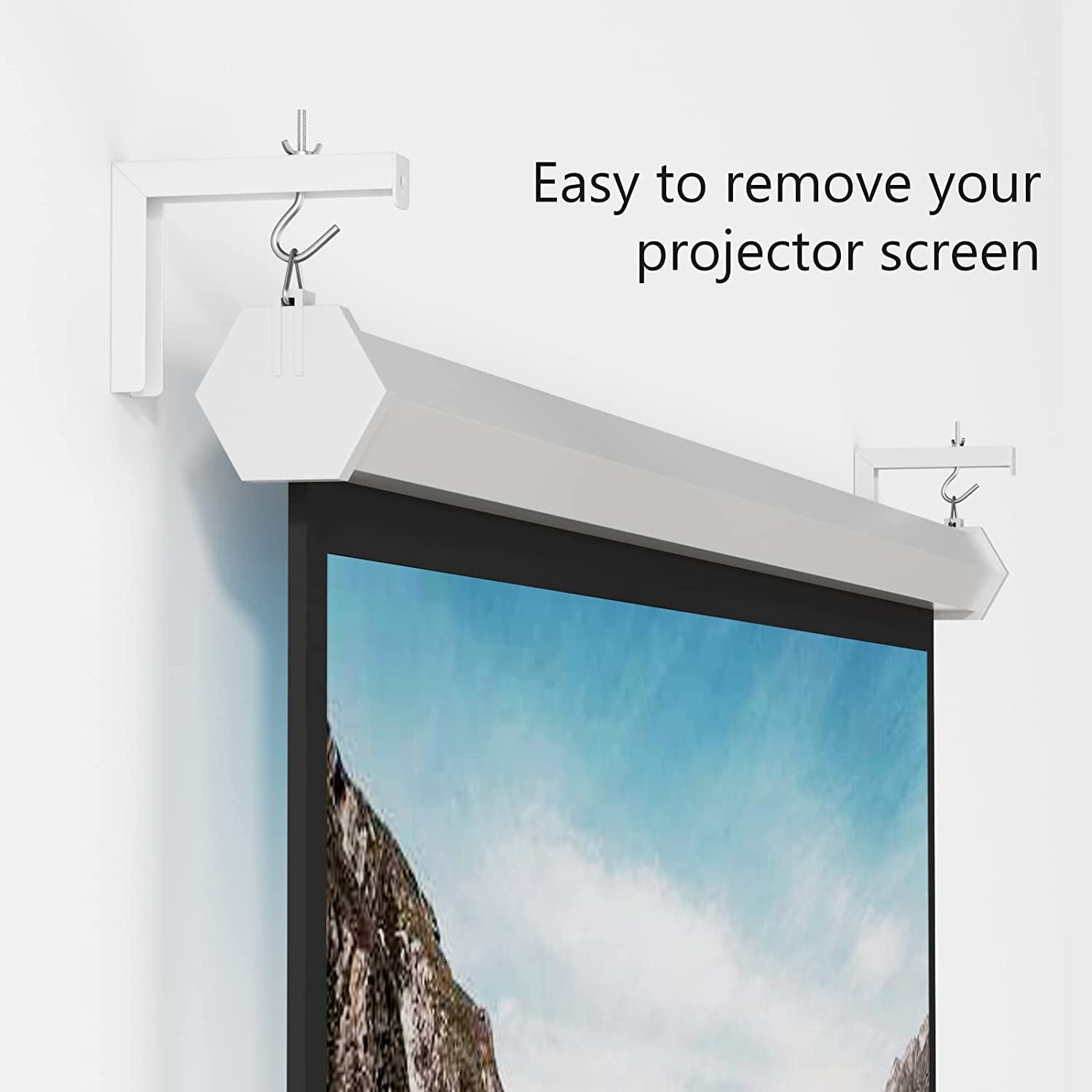 Universal Projector Screen Ceiling Mount, Wall Hanging Mount L - Brackets, 6 Inch Adjustable Extension with Hook Kit, Perfect Projector Screen Placement Hold up to 66 Lbs (PSM001 - W), White - Velinare