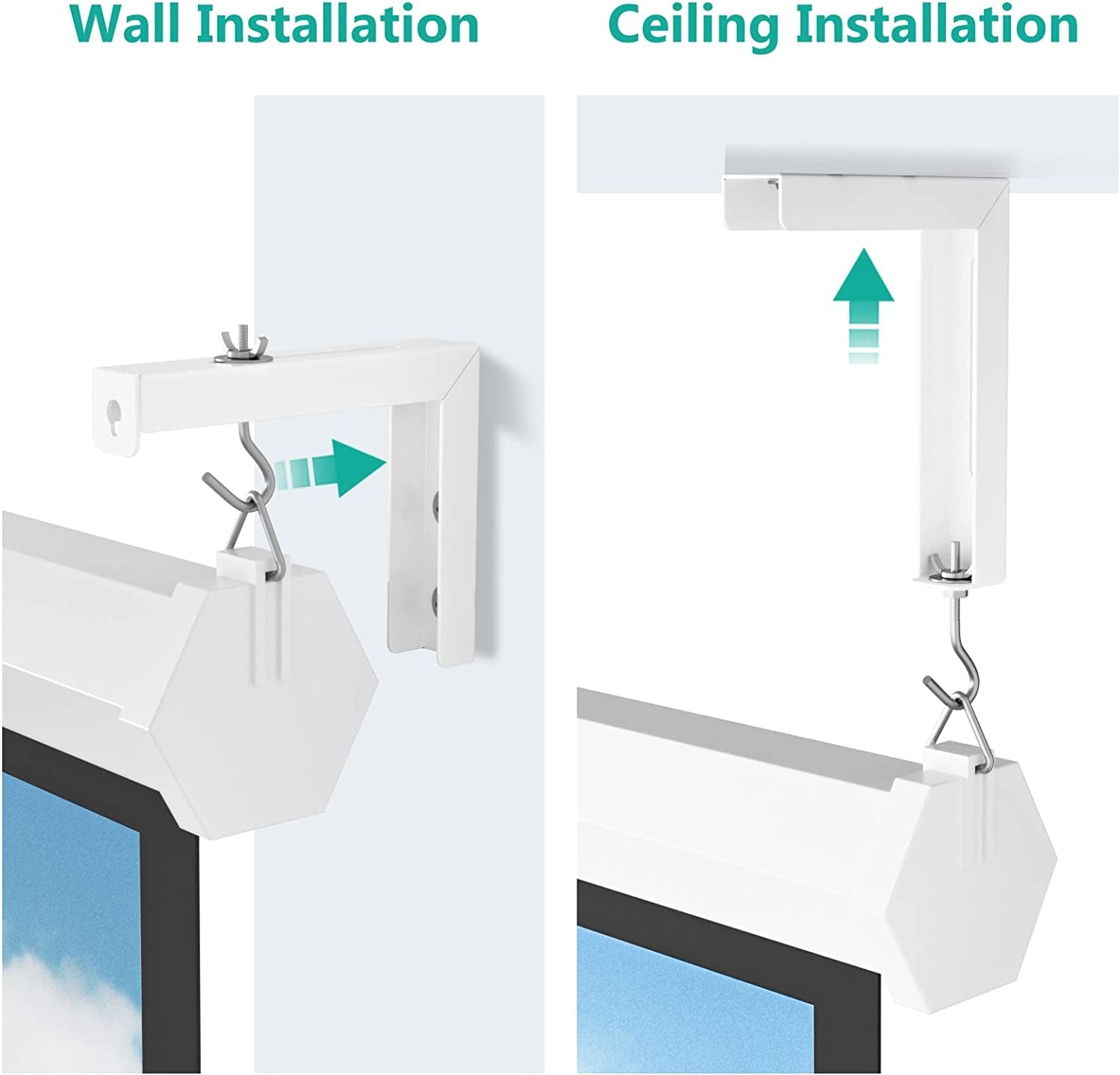 Universal Projector Screen Ceiling Mount, Wall Hanging Mount L - Brackets, 6 Inch Adjustable Extension with Hook Kit, Perfect Projector Screen Placement Hold up to 66 Lbs (PSM001 - W), White - Velinare