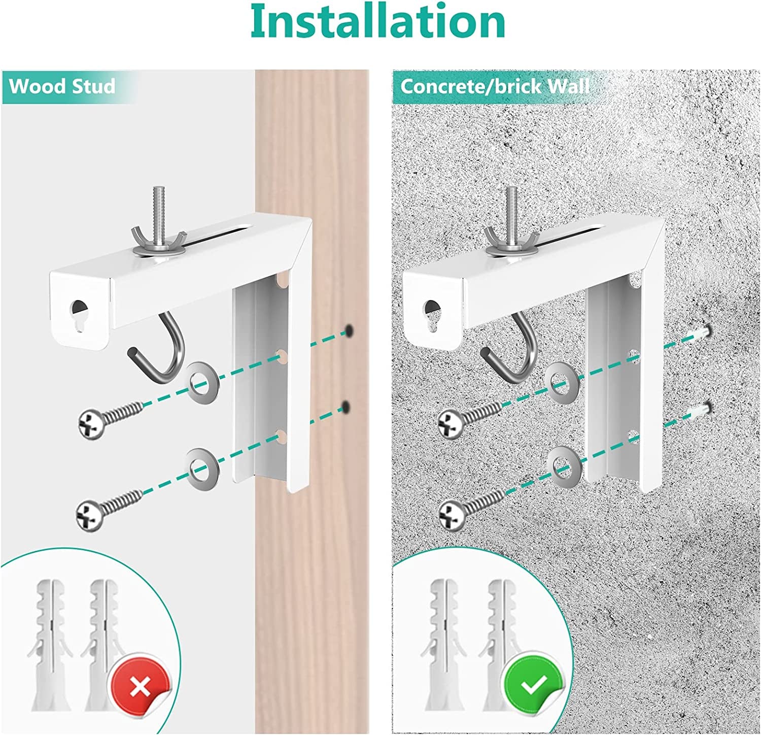 Universal Projector Screen Ceiling Mount, Wall Hanging Mount L - Brackets, 6 Inch Adjustable Extension with Hook Kit, Perfect Projector Screen Placement Hold up to 66 Lbs (PSM001 - W), White - Velinare