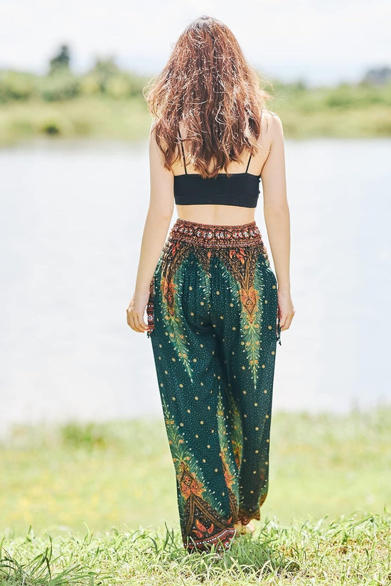 Women'S Smocked Waist Boho Flowy Yoga Harem Pants Hippie Clothes - Velinare