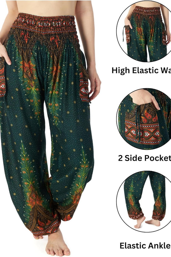 Women'S Smocked Waist Boho Flowy Yoga Harem Pants Hippie Clothes - Velinare