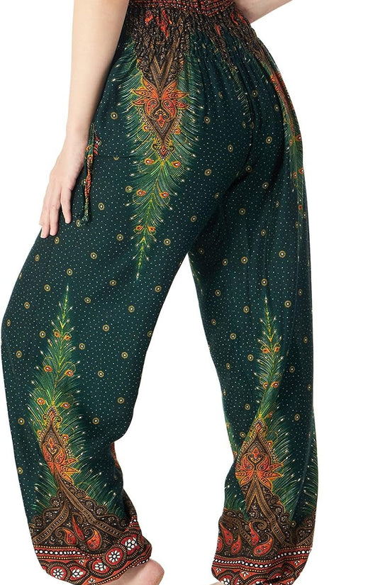 Women'S Smocked Waist Boho Flowy Yoga Harem Pants Hippie Clothes - Velinare