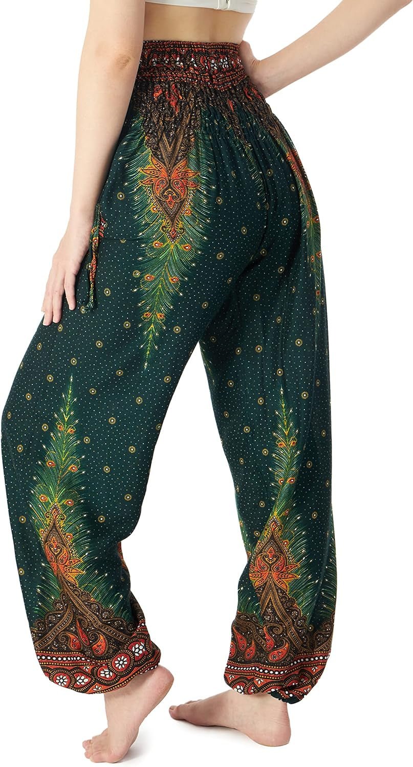 Women'S Smocked Waist Boho Flowy Yoga Harem Pants Hippie Clothes - Velinare