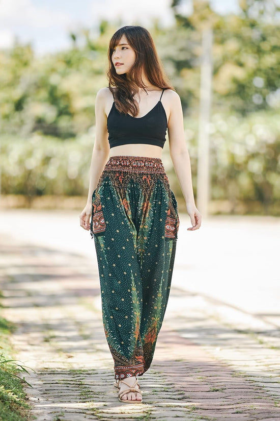 Women'S Smocked Waist Boho Flowy Yoga Harem Pants Hippie Clothes - Velinare