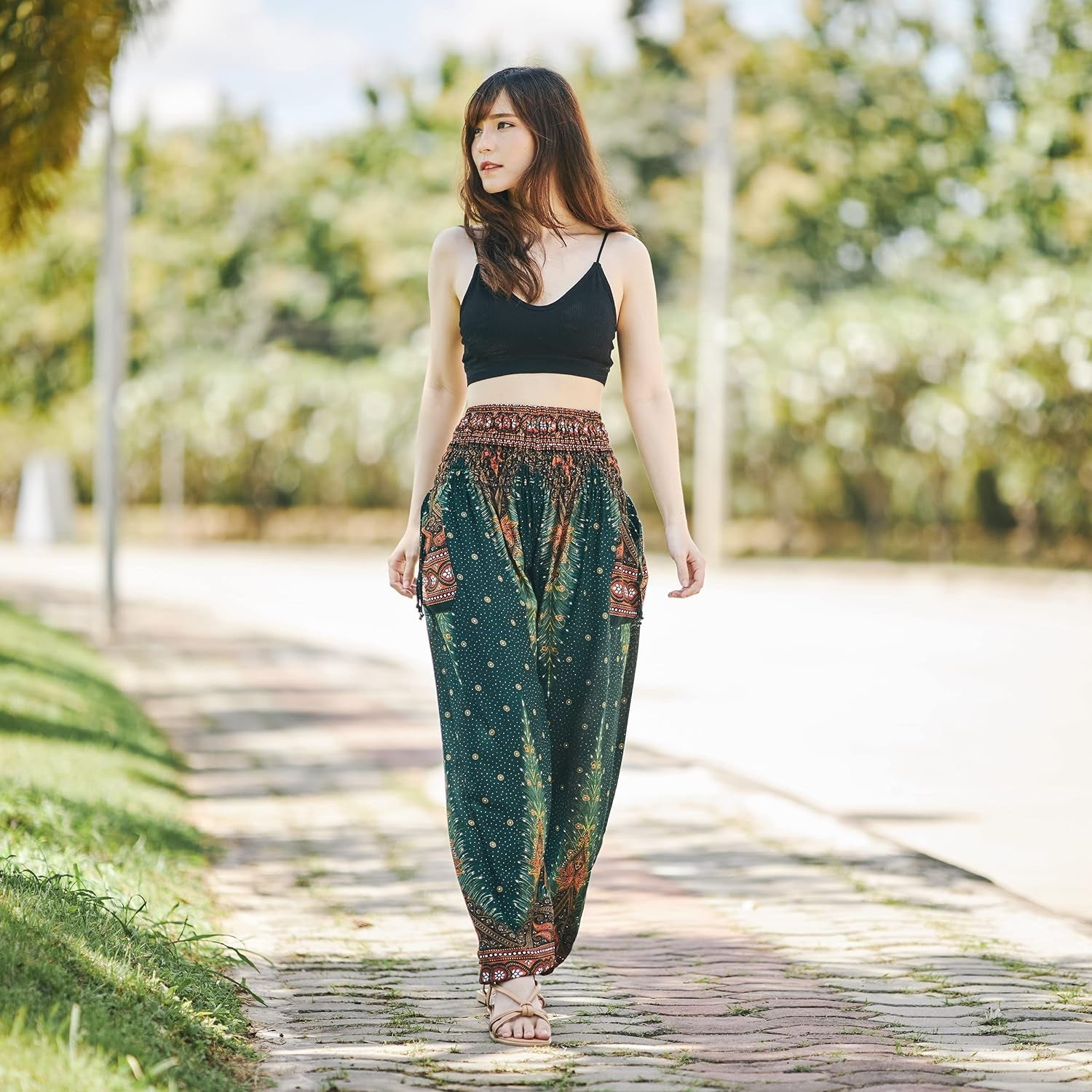 Women'S Smocked Waist Boho Flowy Yoga Harem Pants Hippie Clothes - Velinare