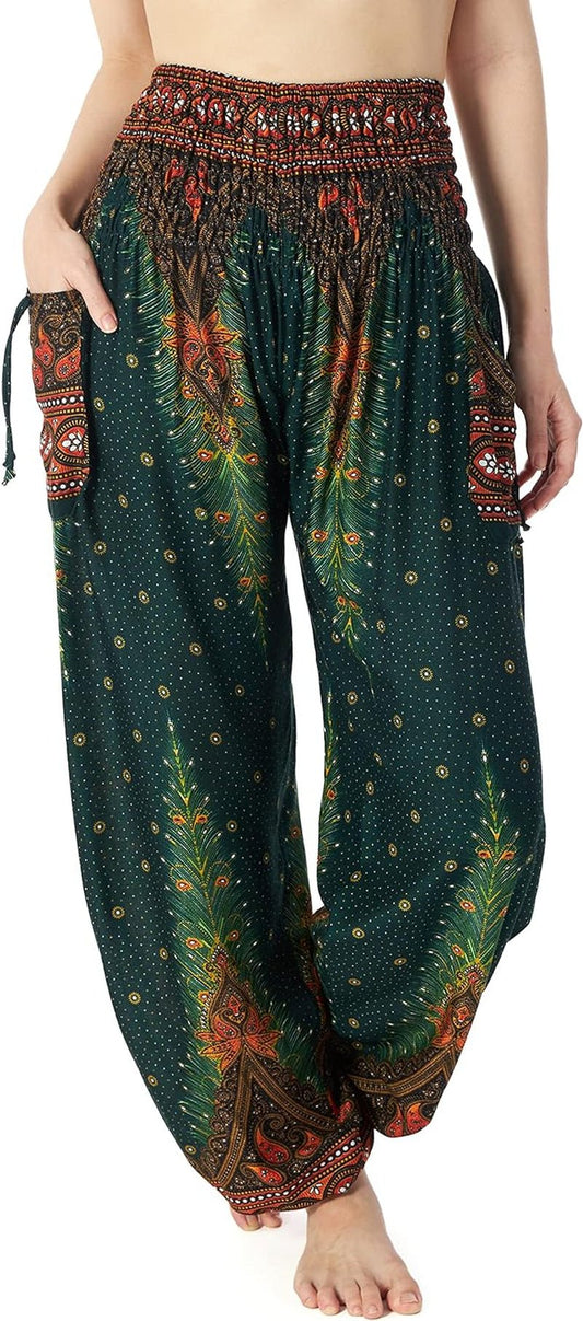 Women'S Smocked Waist Boho Flowy Yoga Harem Pants Hippie Clothes - Velinare