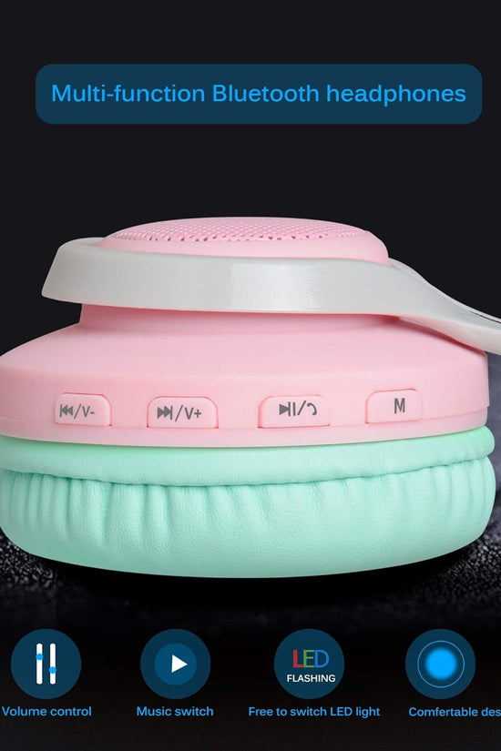 WT - 7S Bluetooth Headphones Light Up, Foldable Stero Wireless Headset with Microphone and Volume Control for Pc/Tablet/Tv/Travel (Pink Green) - Velinare