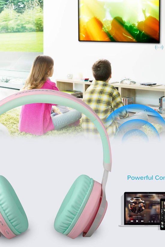 WT - 7S Bluetooth Headphones Light Up, Foldable Stero Wireless Headset with Microphone and Volume Control for Pc/Tablet/Tv/Travel (Pink Green) - Velinare