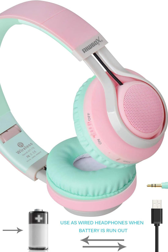 WT - 7S Bluetooth Headphones Light Up, Foldable Stero Wireless Headset with Microphone and Volume Control for Pc/Tablet/Tv/Travel (Pink Green) - Velinare