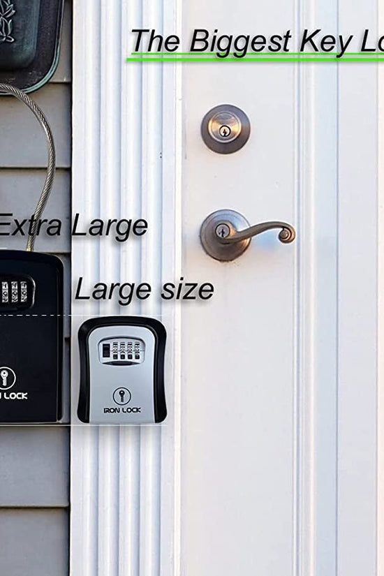 ® XXL Portable Key Lock Box and Wall Mounted with Removable Cable Shackle Waterproof Indoor Outdoor 4 Digit Combo Resettable Code with a B Switch Extra Large Key Lockbox outside (XXL, Black) - Velinare